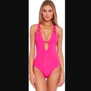 Becca Color Code Plunge One Piece Swimsuit Cosmopolitan Pink S